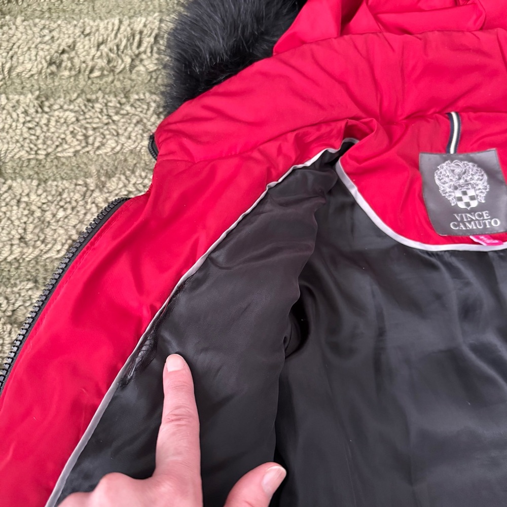Vince Camuto Red Down & Feather Puffer Coat with Faux Fur Hood - Picture 8 of 8